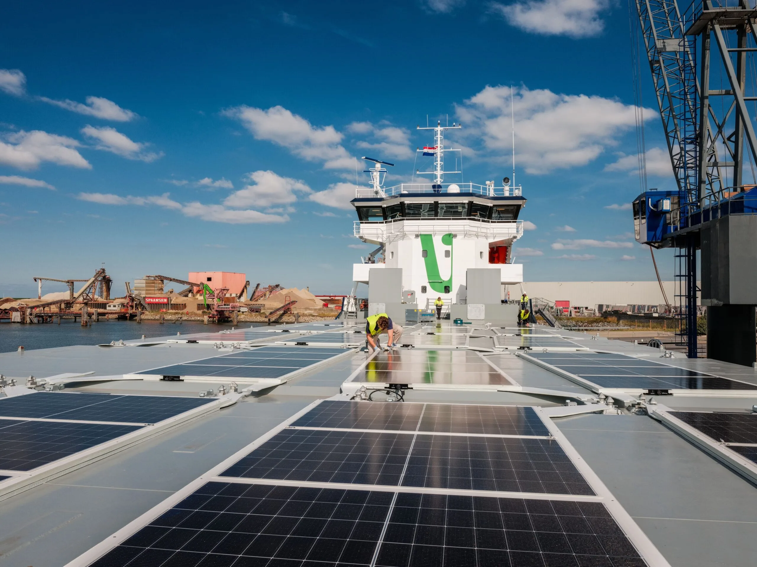 Wattlab team installing Solar Flatrack panels on a vessel deck
