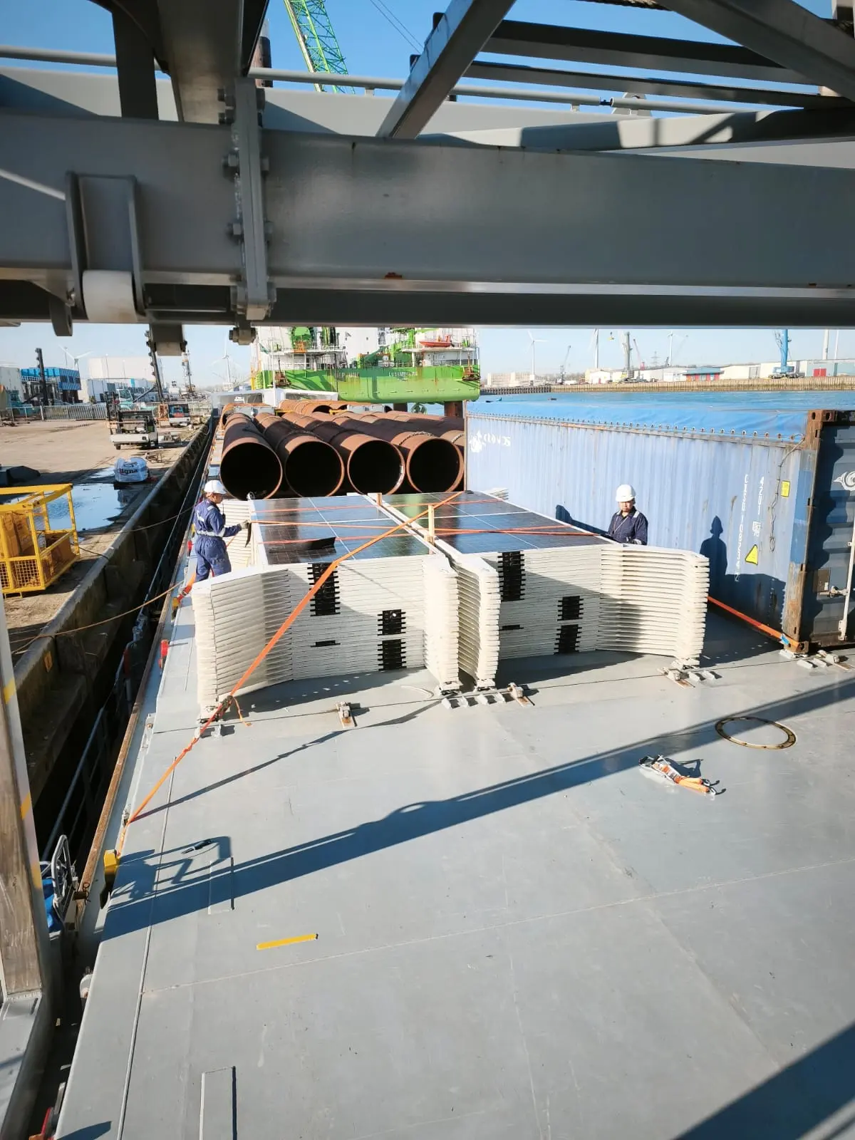Solar Flatrack installation on deck in progress