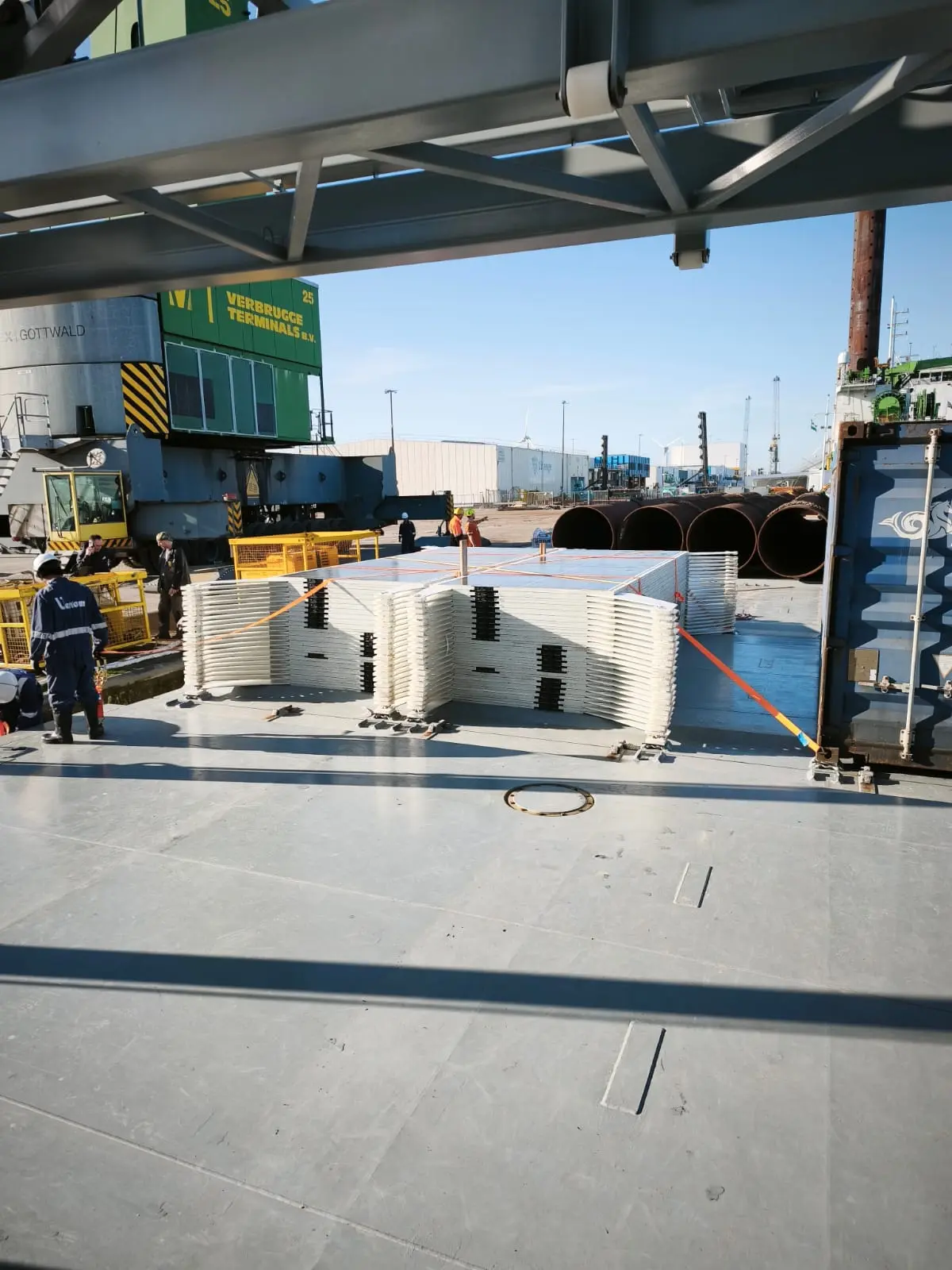 Solar Flatrack being mounted on vessel deck